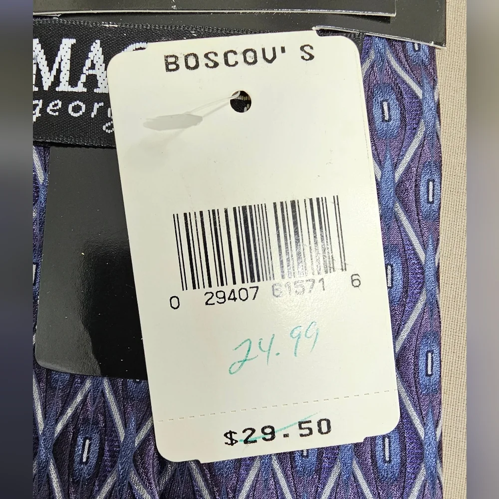 George Machado Men's Silk Tie NWT Blue Purple Geometric Diamond Pattern Made USA